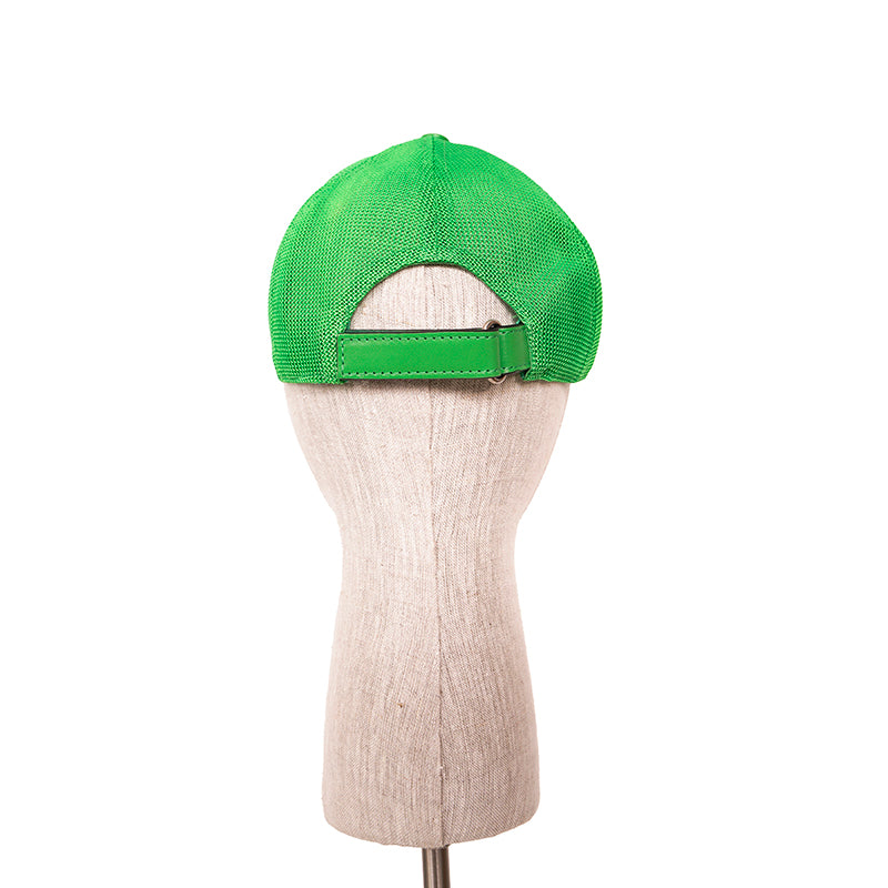 M NEW $600 GUCCI Green Perforated Leather GG LOGO Monogram Unisex BASEBALL HAT