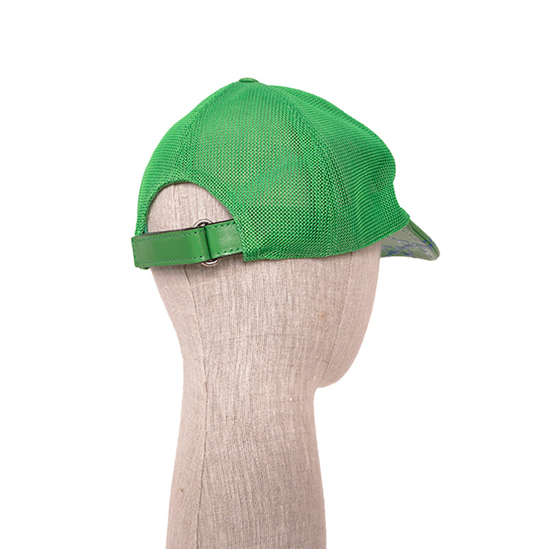 M NEW $600 GUCCI Green Perforated Leather GG LOGO Monogram Unisex BASEBALL HAT