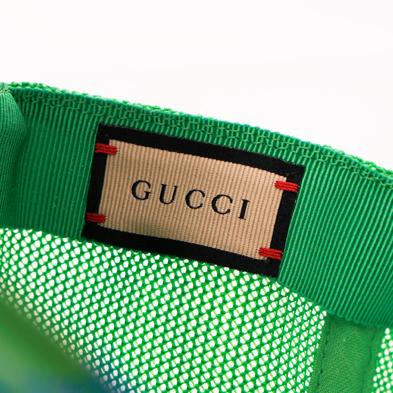 M NEW $600 GUCCI Green Perforated Leather GG LOGO Monogram Unisex BASEBALL HAT