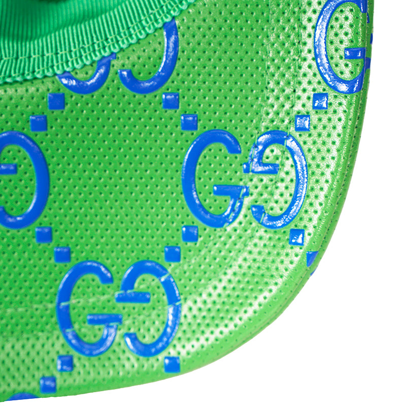 M NEW $600 GUCCI Green Perforated Leather GG LOGO Monogram Unisex BASEBALL HAT