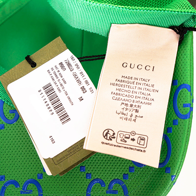 M NEW $600 GUCCI Green Perforated Leather GG LOGO Monogram Unisex BASEBALL HAT