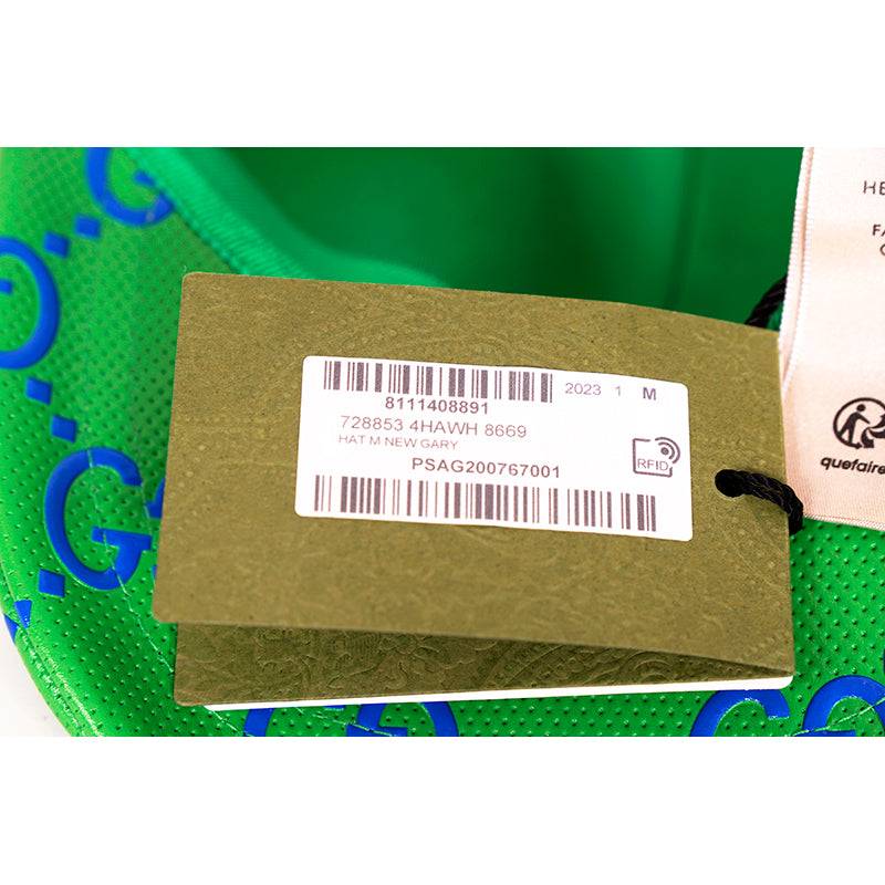 M NEW $600 GUCCI Green Perforated Leather GG LOGO Monogram Unisex BASEBALL HAT
