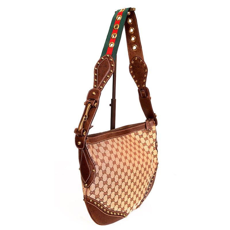 2005 VINTAGE GUCCI Brown GG Canvas Leather Pelham PRINT AD RUNWAY Messenger BAG