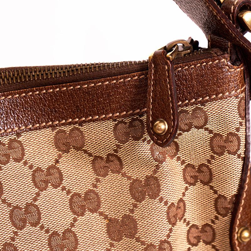 2005 VINTAGE GUCCI Brown GG Canvas Leather Pelham PRINT AD RUNWAY Messenger BAG