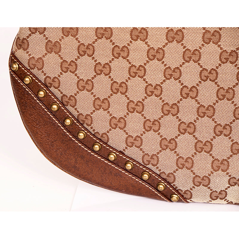 2005 VINTAGE GUCCI Brown GG Canvas Leather Pelham PRINT AD RUNWAY Messenger BAG