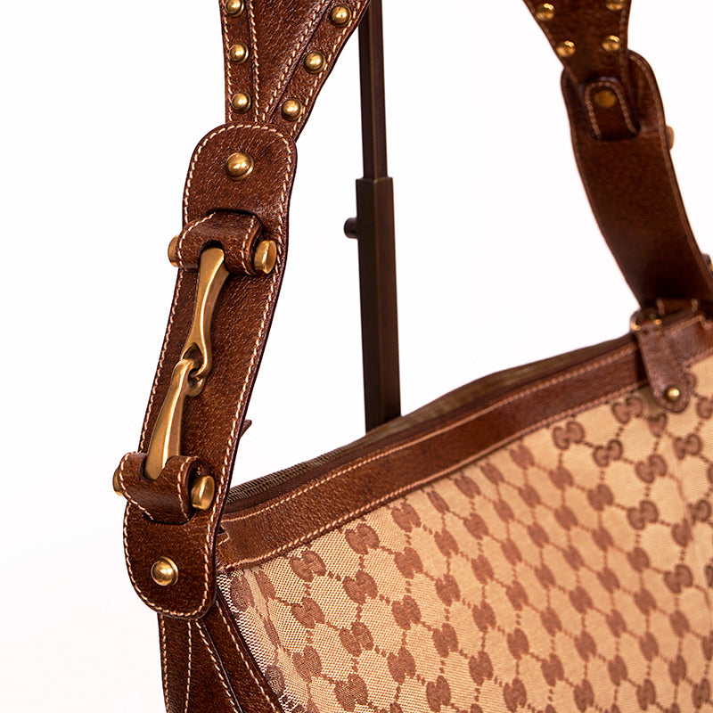 2005 VINTAGE GUCCI Brown GG Canvas Leather Pelham PRINT AD RUNWAY Messenger BAG