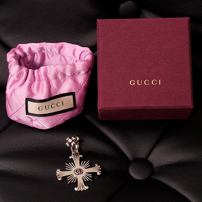 NEW $595 GUCCI Sterling Silver Maltese CROSS Flower Pearl CLIP ON SINGLE EARRING