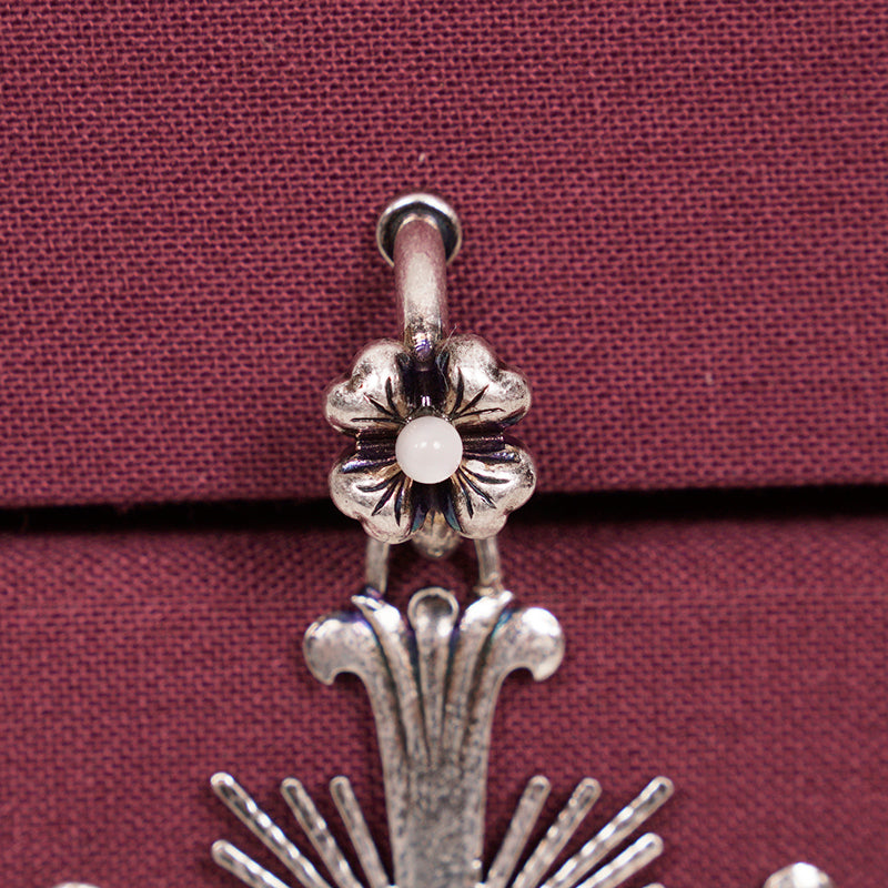 NEW $595 GUCCI Sterling Silver Maltese CROSS Flower Pearl CLIP ON SINGLE EARRING