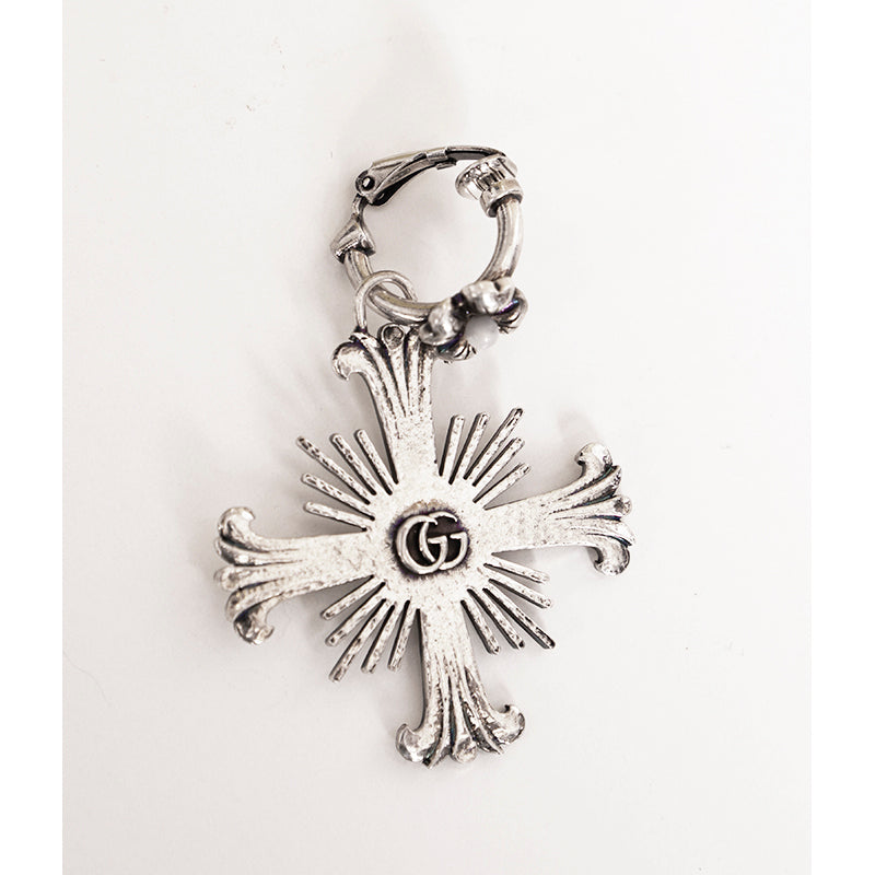 NEW $595 GUCCI Sterling Silver Maltese CROSS Flower Pearl CLIP ON SINGLE EARRING
