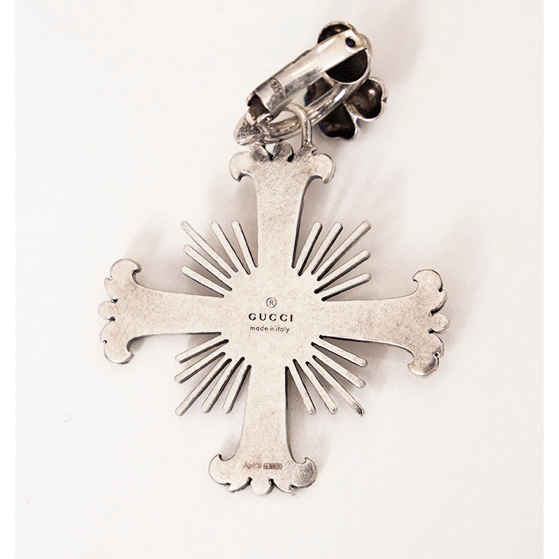 NEW $595 GUCCI Sterling Silver Maltese CROSS Flower Pearl CLIP ON SINGLE EARRING