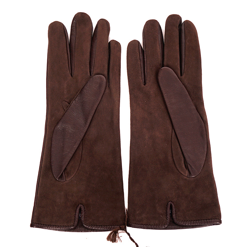 8.5 NEW $730 GUCCI Brown NAPPA LEATHER & Suede 1973 GG LOGO DRIVING GLOVES NIB