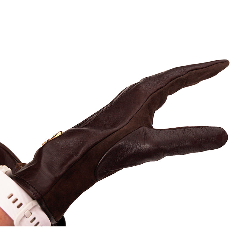 8.5 NEW $730 GUCCI Brown NAPPA LEATHER & Suede 1973 GG LOGO DRIVING GLOVES NIB