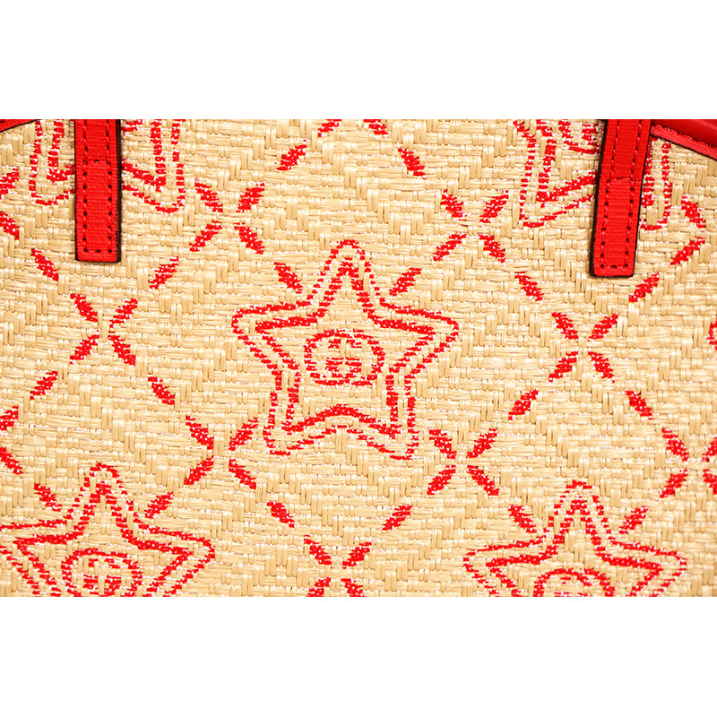 NEW $950 GUCCI JUNIOR Red Leather Trim RAFFIA GG LOGO Cosmogonie SNAIL TOTE BAG