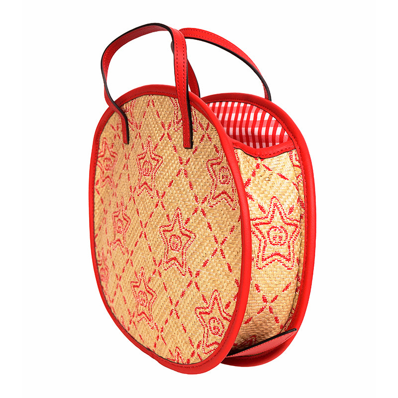 NEW $950 GUCCI JUNIOR Red Leather Trim RAFFIA GG LOGO Cosmogonie SNAIL TOTE BAG