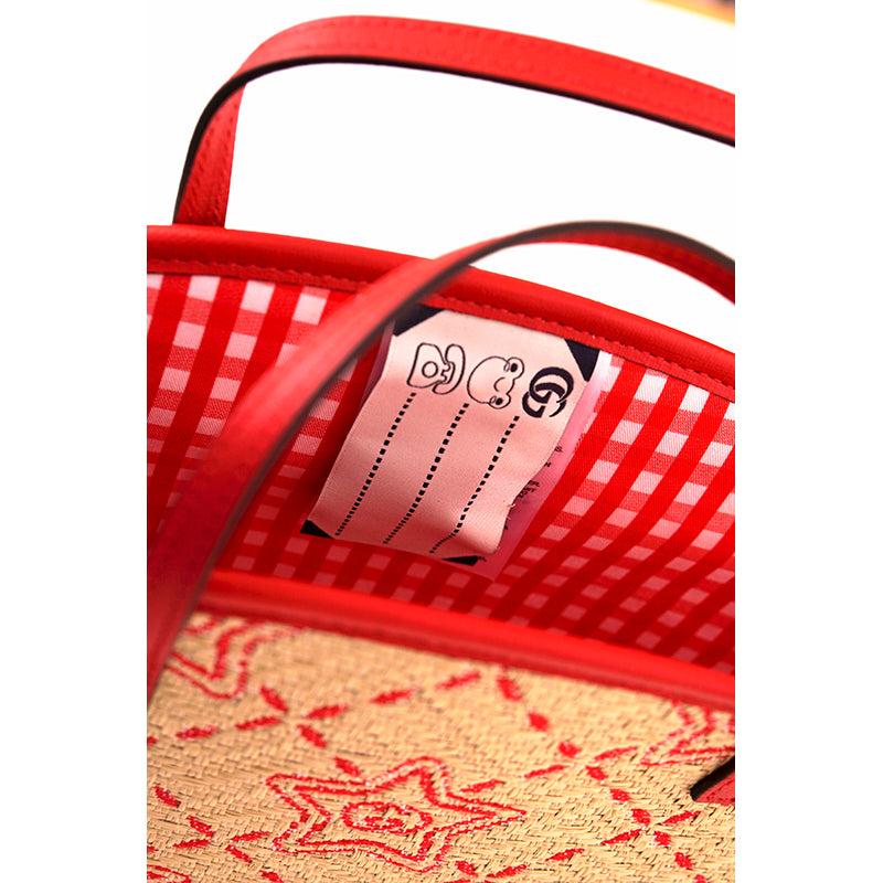 NEW $950 GUCCI JUNIOR Red Leather Trim RAFFIA GG LOGO Cosmogonie SNAIL TOTE BAG