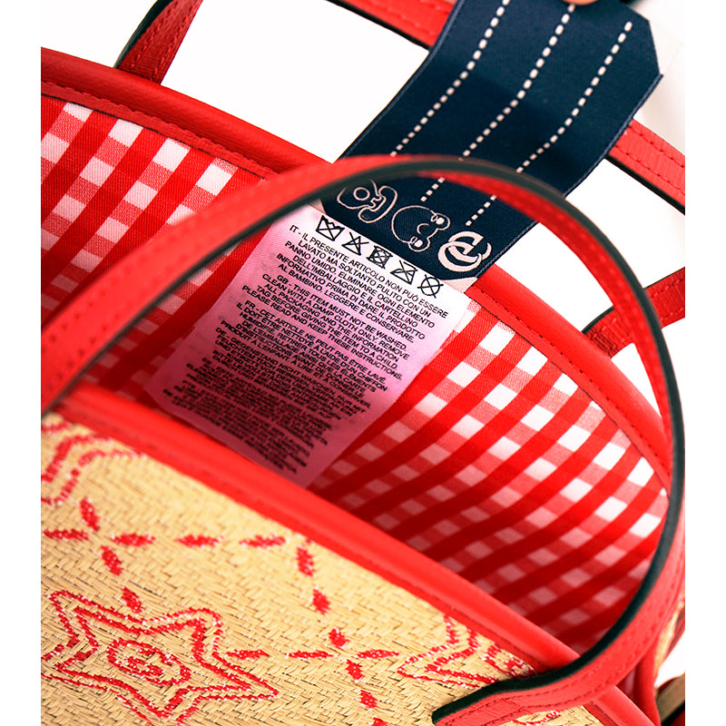 NEW $950 GUCCI JUNIOR Red Leather Trim RAFFIA GG LOGO Cosmogonie SNAIL TOTE BAG