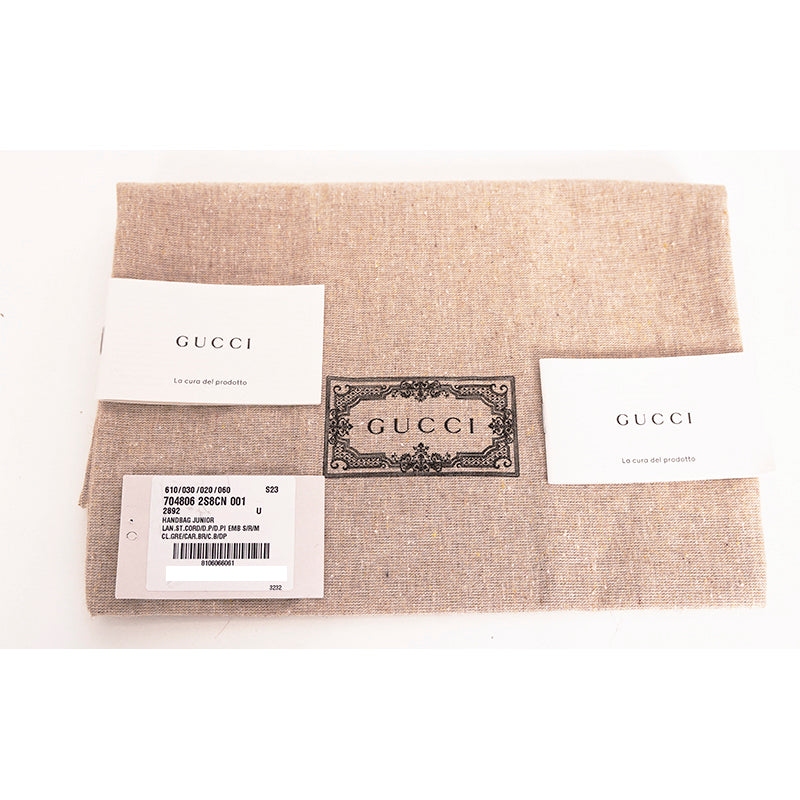 NEW GUCCI JUNIOR Lion GG EYES Leather Appliqué Brown Corduroy Pouch WRISTLET BAG