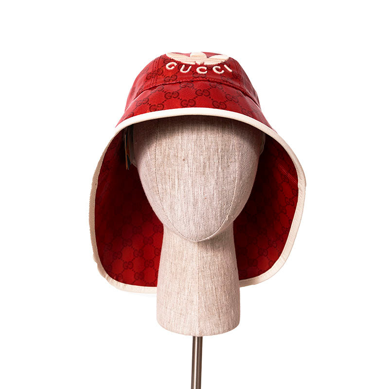 sz M NEW $595 GUCCI x Adidas Wide Brim GG Supreme LOGO Wide-Brimmed Cloche HAT