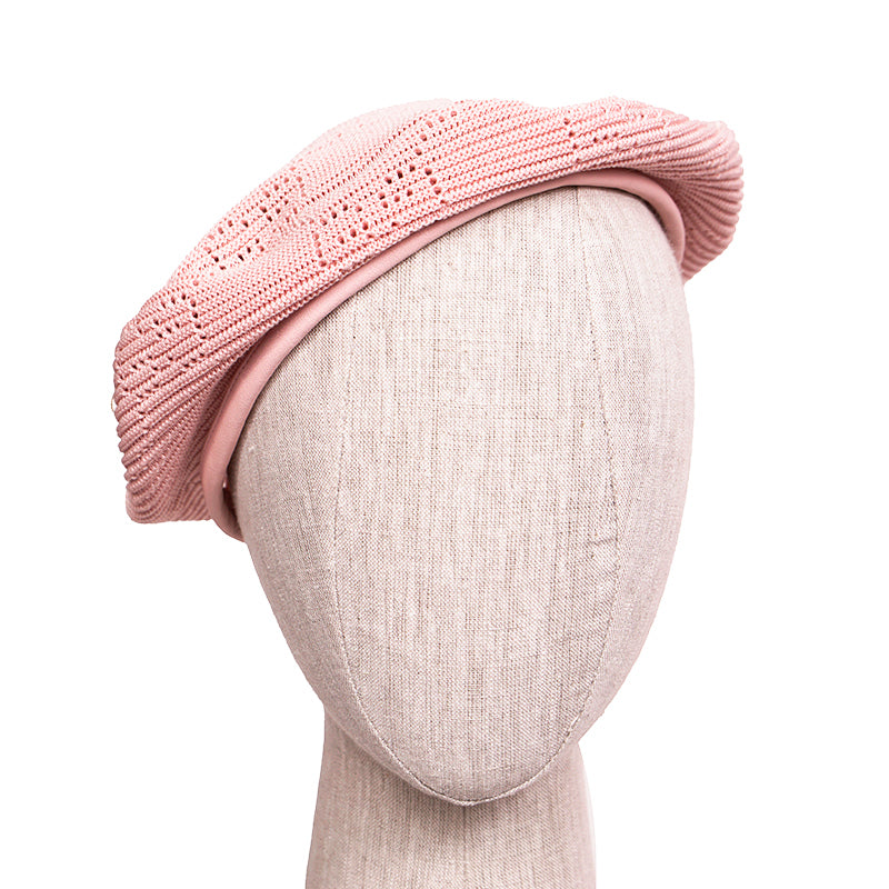 sz M NEW $620 GUCCI Pink Crochet GG LOGO Monogram Cotton Blend Knit BERET HAT