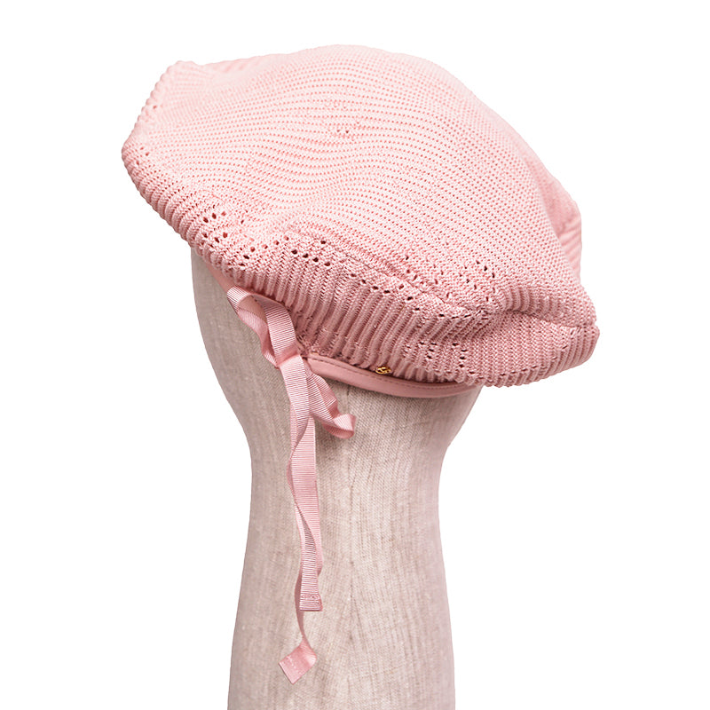 sz M NEW $620 GUCCI Pink Crochet GG LOGO Monogram Cotton Blend Knit BERET HAT
