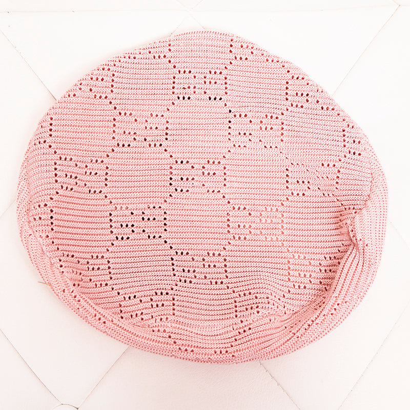 sz M NEW $620 GUCCI Pink Crochet GG LOGO Monogram Cotton Blend Knit BERET HAT