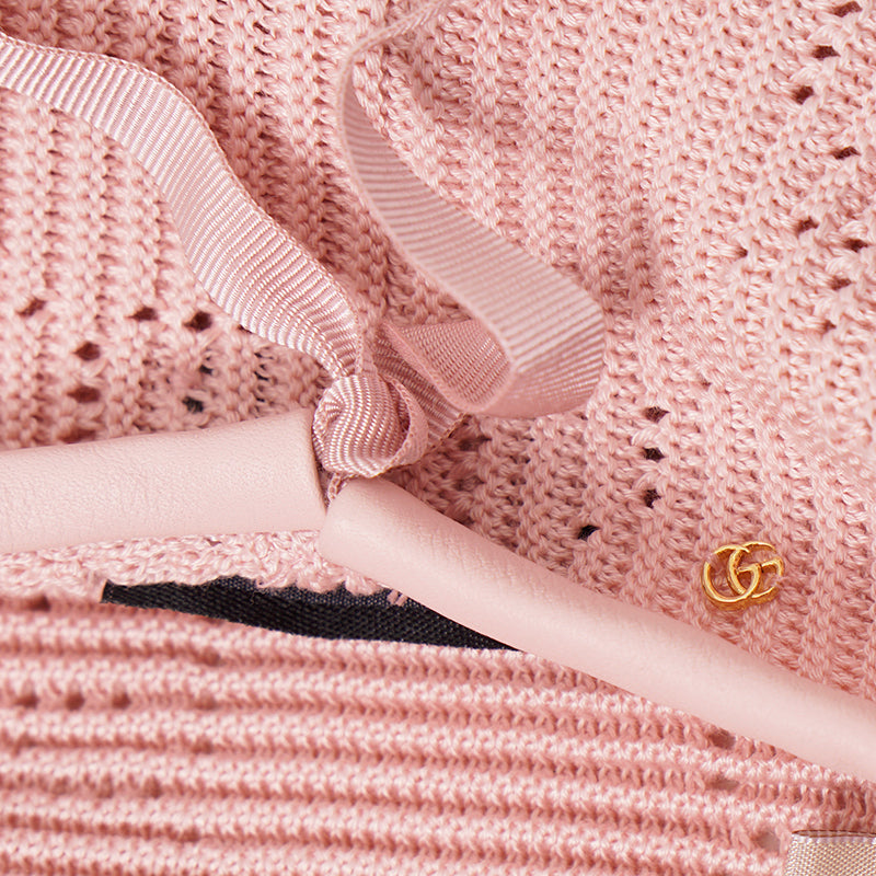 sz M NEW $620 GUCCI Pink Crochet GG LOGO Monogram Cotton Blend Knit BERET HAT