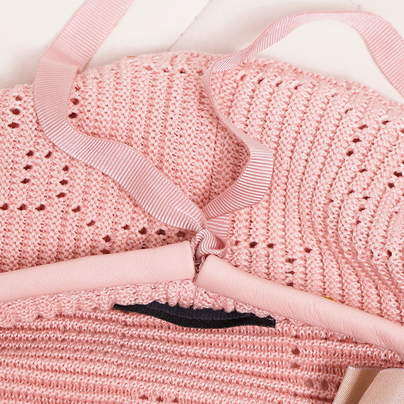 sz M NEW $620 GUCCI Pink Crochet GG LOGO Monogram Cotton Blend Knit BERET HAT