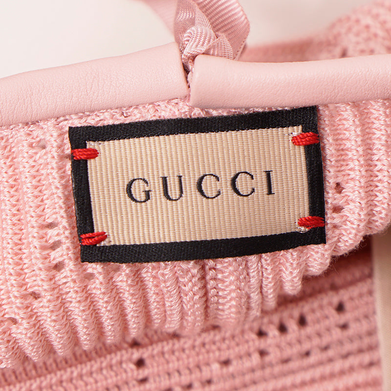 sz M NEW $620 GUCCI Pink Crochet GG LOGO Monogram Cotton Blend Knit BERET HAT