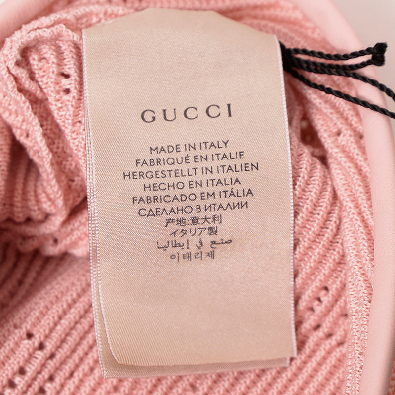 sz M NEW $620 GUCCI Pink Crochet GG LOGO Monogram Cotton Blend Knit BERET HAT