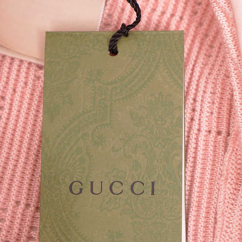 sz M NEW $620 GUCCI Pink Crochet GG LOGO Monogram Cotton Blend Knit BERET HAT
