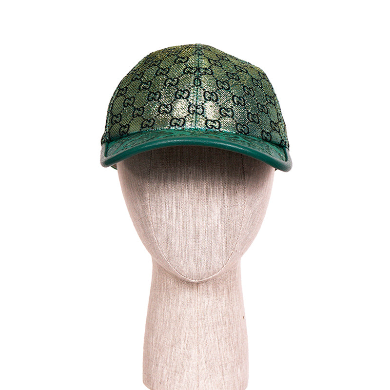 M NEW $685 GUCCI Green GG LAME Silk Blend Jacquard Monogram Unisex BASEBALL HAT