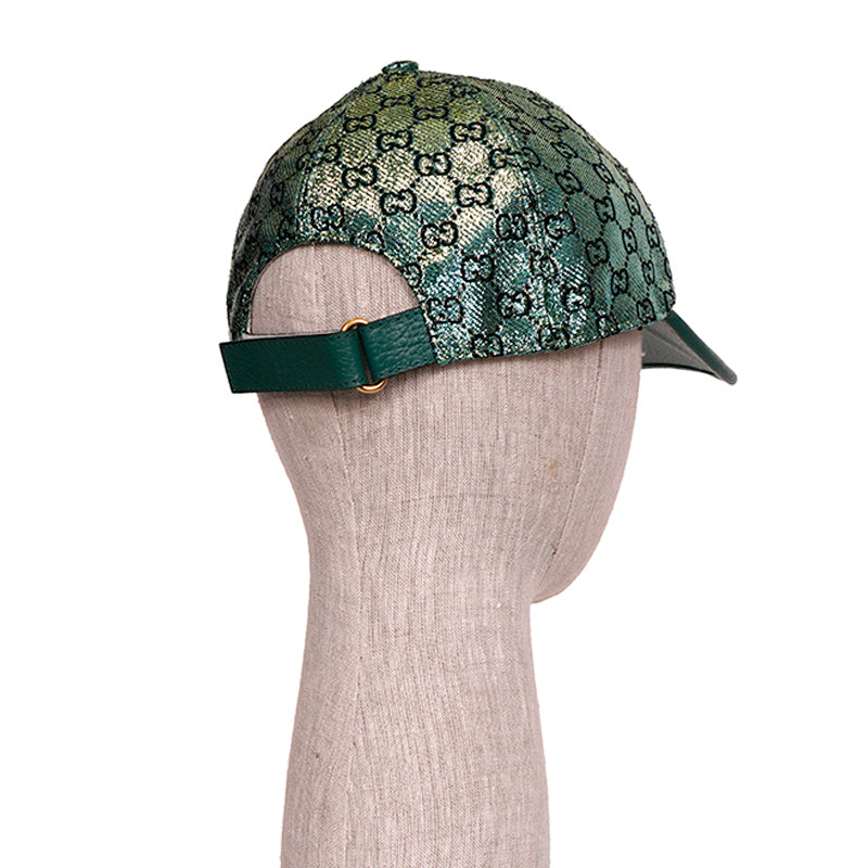 M NEW $685 GUCCI Green GG LAME Silk Blend Jacquard Monogram Unisex BASEBALL HAT
