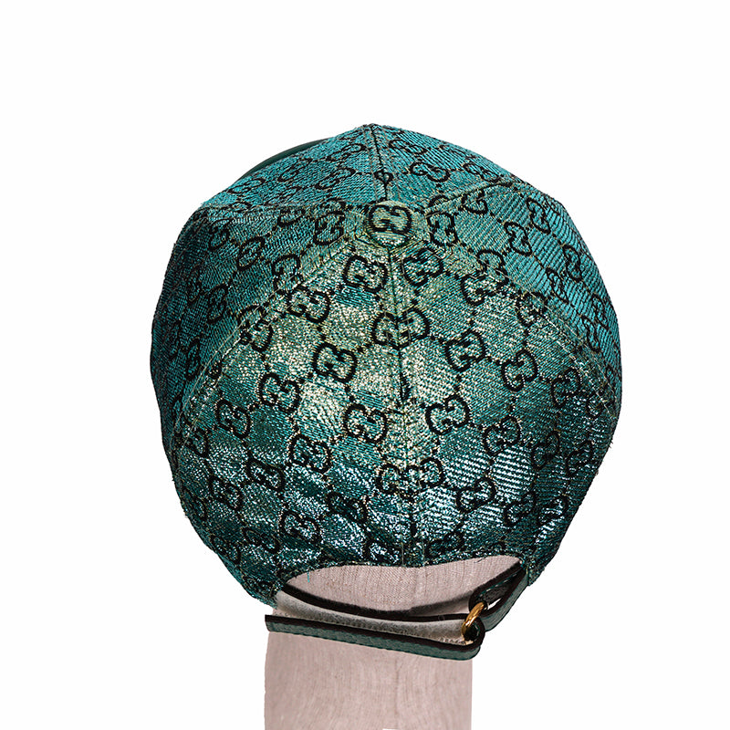 M NEW $685 GUCCI Green GG LAME Silk Blend Jacquard Monogram Unisex BASEBALL HAT