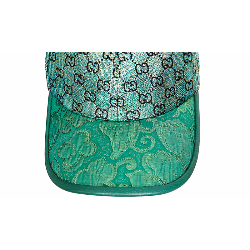 M NEW $685 GUCCI Green GG LAME Silk Blend Jacquard Monogram Unisex BASEBALL HAT