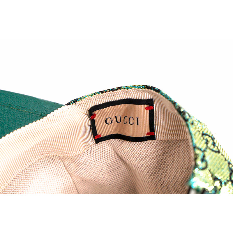 M NEW $685 GUCCI Green GG LAME Silk Blend Jacquard Monogram Unisex BASEBALL HAT