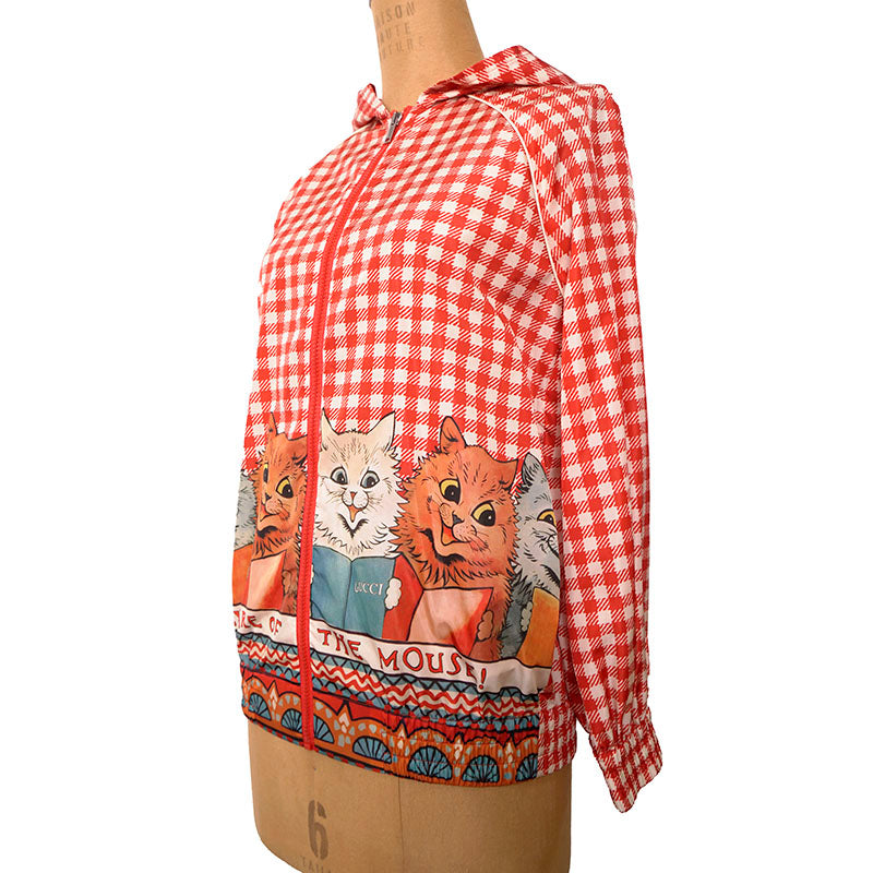 Kids 12 Womans XS NEW $1,350 GUCCI Red LOUIS WAIN CAT BEWARE MOUSE Hoodie JACKET