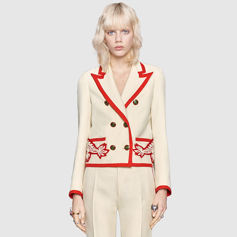 40 NEW $4890 GUCCI RUNWAY Ivory RED DRAGON BEE Silk Wool Double-Breasted JACKET