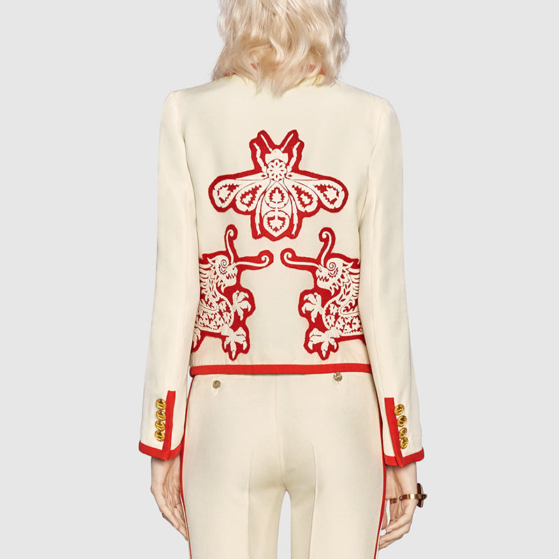 40 NEW $4890 GUCCI RUNWAY Ivory RED DRAGON BEE Silk Wool Double-Breasted JACKET