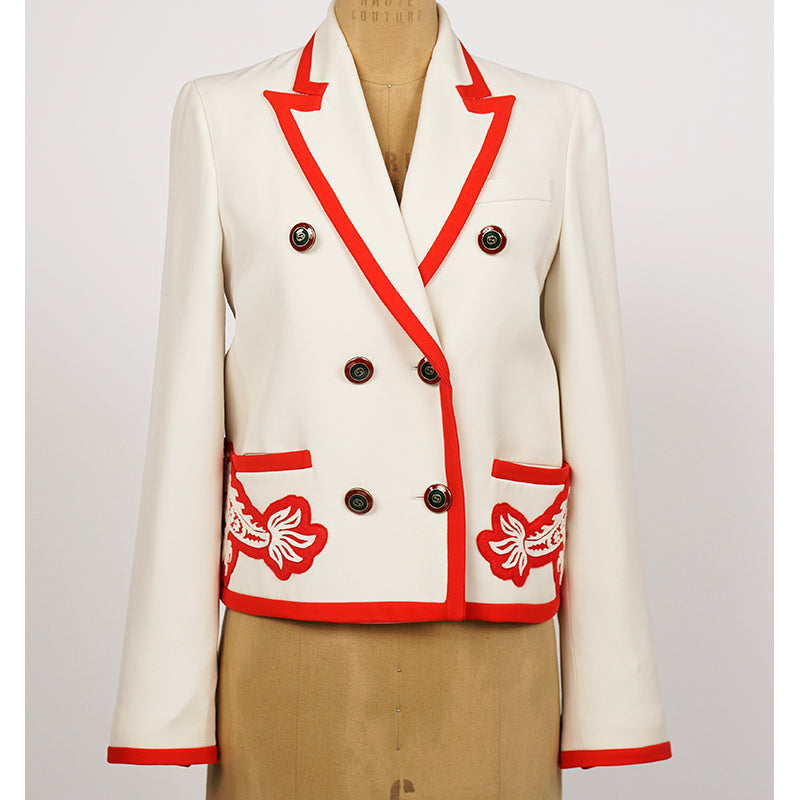 40 NEW $4890 GUCCI RUNWAY Ivory RED DRAGON BEE Silk Wool Double-Breasted JACKET