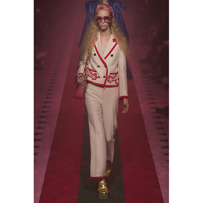 40 NEW $4890 GUCCI RUNWAY Ivory RED DRAGON BEE Silk Wool Double-Breasted JACKET