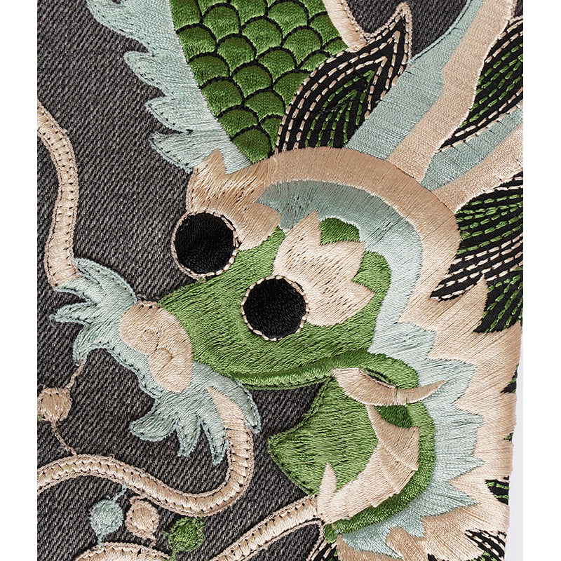 sz 28 NEW $1300 GUCCI Gray GREEN CHINESE DRAGON EMBROIDERY Denim SKINNY JEANS