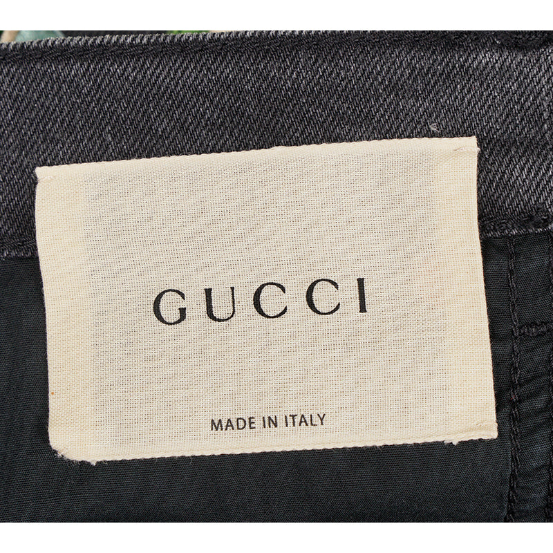 sz 28 NEW $1300 GUCCI Gray GREEN CHINESE DRAGON EMBROIDERY Denim SKINNY JEANS
