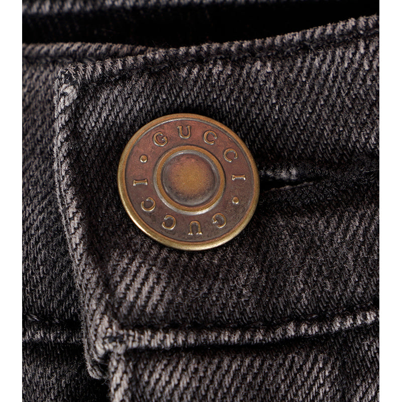 sz 28 NEW $1300 GUCCI Gray GREEN CHINESE DRAGON EMBROIDERY Denim SKINNY JEANS