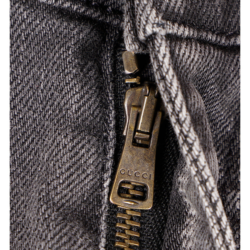 sz 28 NEW $1300 GUCCI Gray GREEN CHINESE DRAGON EMBROIDERY Denim SKINNY JEANS