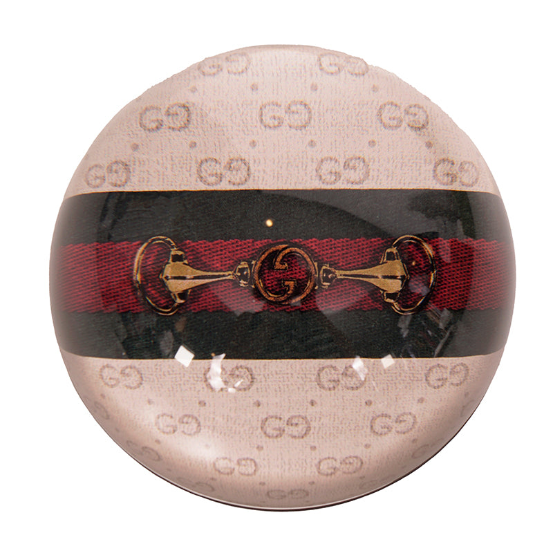 NEW $290 GUCCI Glass Dome Classic Vintage GG & HORSEBIT LOGO Print PAPERWEIGHT