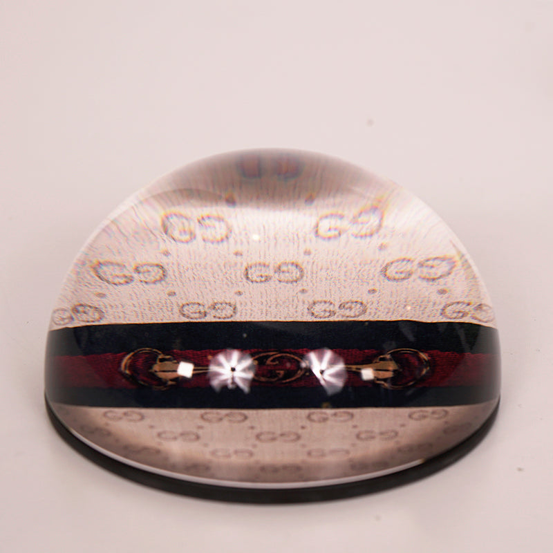 NEW $290 GUCCI Glass Dome Classic Vintage GG & HORSEBIT LOGO Print PAPERWEIGHT