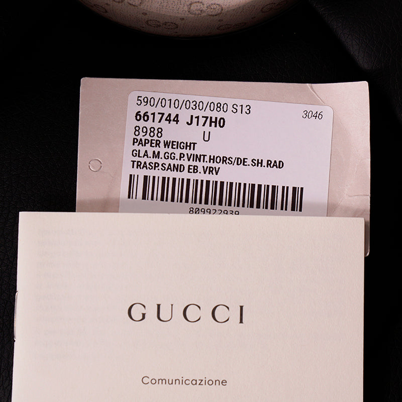 NEW $290 GUCCI Glass Dome Classic Vintage GG & HORSEBIT LOGO Print PAPERWEIGHT