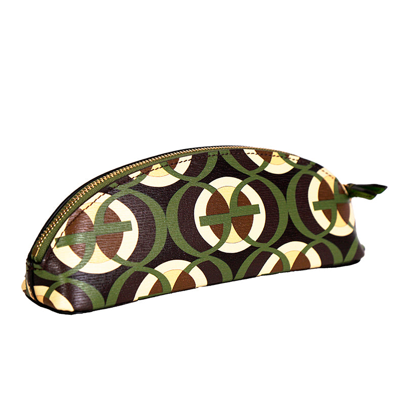 NEW $410 GUCCI Green Brown Black Demetra MOD GG Cascade Pencil CASE TRAVEL POUCH