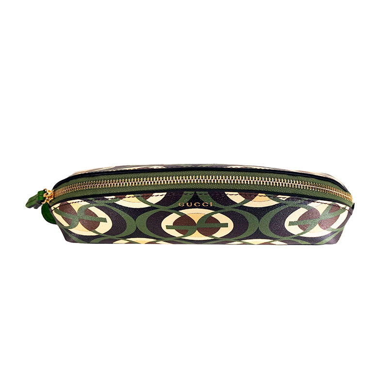 NEW $410 GUCCI Green Brown Black Demetra MOD GG Cascade Pencil CASE TRAVEL POUCH