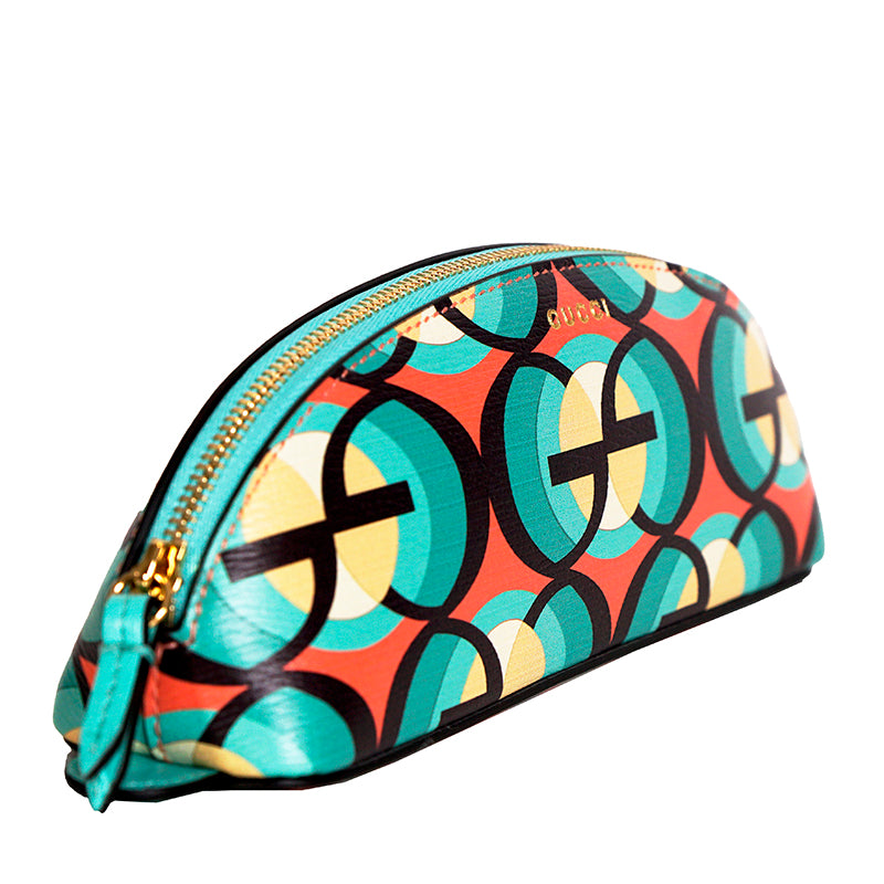 NEW $410 GUCCI Aqua Pink Black Demetra MOD GG Cascade Pencil CASE TRAVEL POUCH